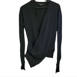 Alexander Wang Black Wool Drape Front Cardigan Sweater